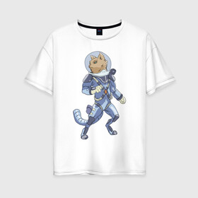 Женская футболка хлопок Oversize с принтом Рыжий космонавт в Кировске, 100% хлопок | свободный крой, круглый ворот, спущенный рукав, длина до линии бедер
 | арт | астронавт | космонавт | космос | кот | кот астронавт | кот космонавт | котейка | кошка | рисунок | рыжая кошка | рыжий кот | скафандр