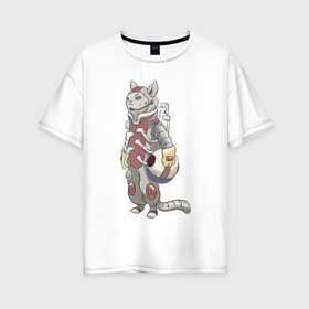 Женская футболка хлопок Oversize с принтом К полёту - готов в Кировске, 100% хлопок | свободный крой, круглый ворот, спущенный рукав, длина до линии бедер
 | арт | астронавт | белая кошка | белый кот | космонавт | космос | кот | котейка | кошка | рисунок | скафандр