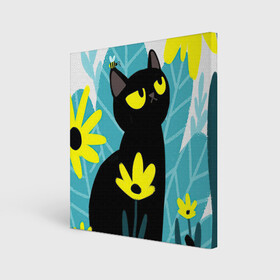 Холст квадратный с принтом Кот и цветок в Кировске, 100% ПВХ |  | Тематика изображения на принте: арт | жёлтые цветы | жёлтый цветок | космос | кот | котейка | кошка | полевой цветок | полевые цветы | пчела | рисунок | цветок | цветы | чёрная кошка | чёрный кот | чёрный котейка