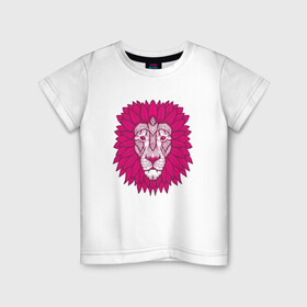 Детская футболка хлопок с принтом Pink Lion в Кировске, 100% хлопок | круглый вырез горловины, полуприлегающий силуэт, длина до линии бедер | Тематика изображения на принте: animal | cat | lion | африка | животные | зверь | кот | кошка | лев | львенок | львица | тигр | хищник | царь