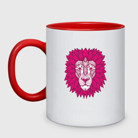 Кружка двухцветная с принтом Pink Lion в Кировске, керамика | объем — 330 мл, диаметр — 80 мм. Цветная ручка и кайма сверху, в некоторых цветах — вся внутренняя часть | Тематика изображения на принте: animal | cat | lion | африка | животные | зверь | кот | кошка | лев | львенок | львица | тигр | хищник | царь