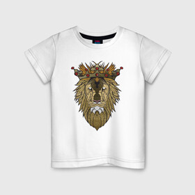 Детская футболка хлопок с принтом Лев - Король в Кировске, 100% хлопок | круглый вырез горловины, полуприлегающий силуэт, длина до линии бедер | animal | cat | lion | африка | животные | зверь | король | кот | кошка | лев | львенок | львица | тигр | хищник | царь