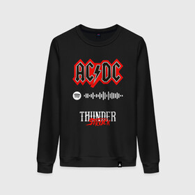 Женский свитшот хлопок с принтом AC DC THUNDERSTRUCK SPOTIFY в Кировске, 100% хлопок | прямой крой, круглый вырез, на манжетах и по низу широкая трикотажная резинка  | ac dc | angus young | back in black | brian johnson | hells bells | highway to hell | rock | spotify | thunderstruck | tnt | ангус янг | брайан джонсон | группа | музыка | рок | спотифай. | эйси диси