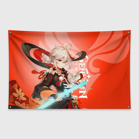 Флаг-баннер с принтом Genshin Impact, Кадзуха в Кировске, 100% полиэстер | размер 67 х 109 см, плотность ткани — 95 г/м2; по краям флага есть четыре люверса для крепления | genshin impact | kaedehara kazuha | анемо | геншин импакт | игры | кадзуха | персонажи
