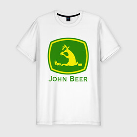 Мужская футболка хлопок Slim с принтом JOHN BEER / ДЖОН ПИВО в Кировске, 92% хлопок, 8% лайкра | приталенный силуэт, круглый вырез ворота, длина до линии бедра, короткий рукав | beer | john deer | алкаш | джон бир. | прикол | смешная надпись | цитата | юмор