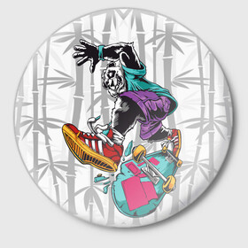 Значок с принтом HiFi Panda в Кировске,  металл | круглая форма, металлическая застежка в виде булавки | bamboo | panda | sk8 | skate park | skeate | бамбук | панда | скейт | скейт парк
