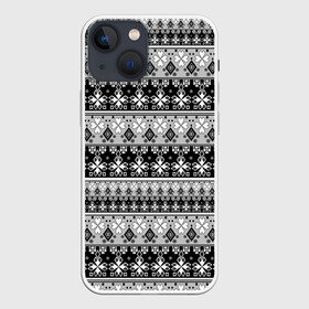 Чехол для iPhone 13 mini с принтом Черно белый орнамент в Кировске,  |  | молодежный | мужской | орнамент | полосы | скандинавский | современный | черно белый | этнический
