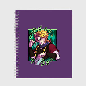 Тетрадь с принтом Dio Brando. JoJo в Кировске, 100% бумага | 48 листов, плотность листов — 60 г/м2, плотность картонной обложки — 250 г/м2. Листы скреплены сбоку удобной пружинной спиралью. Уголки страниц и обложки скругленные. Цвет линий — светло-серый
 | adventure | bizarre | brando | dio | jo | joestar | joseph | josuke | jotaro | kujo | lisa | speedwagon | the | world | абдул | брандо | бруно | джо | джозеф | джолин | джонатан | джорно | джоске | джостар | джотаро | дио | какёин | куджо | лиза | невероя