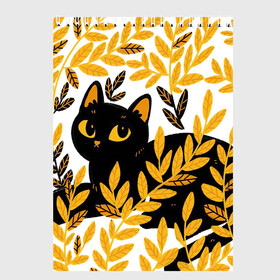 Скетчбук с принтом Кот и осень в Кировске, 100% бумага
 | 48 листов, плотность листов — 100 г/м2, плотность картонной обложки — 250 г/м2. Листы скреплены сверху удобной пружинной спиралью | арт | кот | котейка | кошка | осень | пшеница | рисунок | чёрная кошка | чёрный кот | чёрный котик
