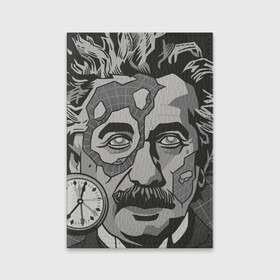 Обложка для паспорта матовая кожа с принтом Альберт Эйнштейн в Кировске, натуральная матовая кожа | размер 19,3 х 13,7 см; прозрачные пластиковые крепления | Тематика изображения на принте: арт | время | рисунок | учёный | часы | чёрно белый | черно белый рисунок | эйнштейн