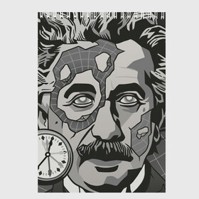 Скетчбук с принтом Альберт Эйнштейн в Кировске, 100% бумага
 | 48 листов, плотность листов — 100 г/м2, плотность картонной обложки — 250 г/м2. Листы скреплены сверху удобной пружинной спиралью | Тематика изображения на принте: арт | время | рисунок | учёный | часы | чёрно белый | черно белый рисунок | эйнштейн