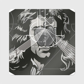 Магнит виниловый Квадрат с принтом Исаак Ньютон в Кировске, полимерный материал с магнитным слоем | размер 9*9 см, закругленные углы | арт | исаак ньютон | ньютон | рисунок | учёный | физик | физика | чёрно белый | черно белый рисунок | яблоко
