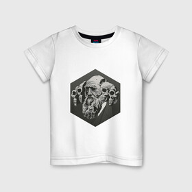 Детская футболка хлопок с принтом Чарльз Дарвин в Кировске, 100% хлопок | круглый вырез горловины, полуприлегающий силуэт, длина до линии бедер | арт | дарвин | рисунок | учёный | чарльз дарвин | череп | черепа | чёрно белый | черно белый рисунок | эволюция