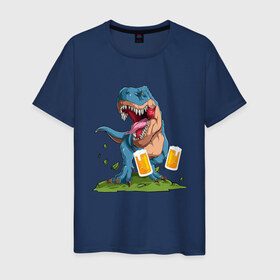 Мужская футболка хлопок с принтом Пивозавр в Кировске, 100% хлопок | прямой крой, круглый вырез горловины, длина до линии бедер, слегка спущенное плечо. | dinosaur | pivo | pivozavr | динозавр | прикол