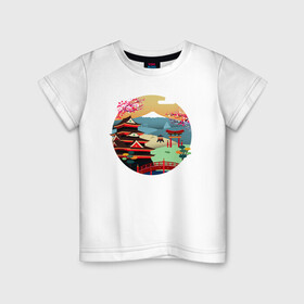 Детская футболка хлопок с принтом японский закат в Кировске, 100% хлопок | круглый вырез горловины, полуприлегающий силуэт, длина до линии бедер | вектор | горы | закат | пейзаж | сакура