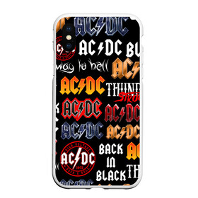 Чехол для iPhone XS Max матовый с принтом AC DC LOGOBOMBING  в Кировске, Силикон | Область печати: задняя сторона чехла, без боковых панелей | Тематика изображения на принте: ac dc | angus young. | back in black | brian johnson | hells bells | highway to hell | rock | thunderstruck | tnt | ангус янг | брайан джонсон | группа | музыка | рок | эйси диси