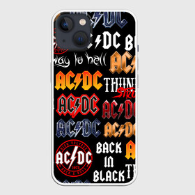 Чехол для iPhone 13 с принтом AC DC LOGOBOMBING в Кировске,  |  | ac dc | angus young. | back in black | brian johnson | hells bells | highway to hell | rock | thunderstruck | tnt | ангус янг | брайан джонсон | группа | музыка | рок | эйси диси