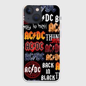 Чехол для iPhone 13 mini с принтом AC DC LOGOBOMBING в Кировске,  |  | ac dc | angus young. | back in black | brian johnson | hells bells | highway to hell | rock | thunderstruck | tnt | ангус янг | брайан джонсон | группа | музыка | рок | эйси диси