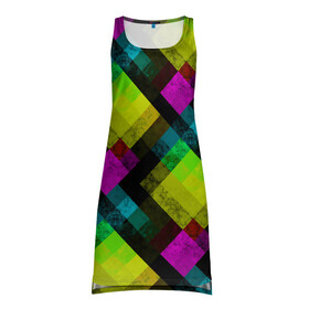 Платье-майка 3D с принтом Абстрактный разноцветный узор  в Кировске, 100% полиэстер | полуприлегающий силуэт, широкие бретели, круглый вырез горловины, удлиненный подол сзади. | абстрактный | геометрический | желтый | зеленый | молодежный | мраморный | разноцветный | современный | черный