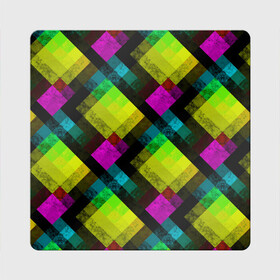 Магнит виниловый Квадрат с принтом Абстрактный разноцветный узор  в Кировске, полимерный материал с магнитным слоем | размер 9*9 см, закругленные углы | абстрактный | геометрический | желтый | зеленый | молодежный | мраморный | разноцветный | современный | черный