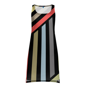 Платье-майка 3D с принтом Абстрактный полосатый  узор  в Кировске, 100% полиэстер | полуприлегающий силуэт, широкие бретели, круглый вырез горловины, удлиненный подол сзади. | абстрактный | геометрический | желтый | молодежный | оливковый | разноцветный | ретро | современный | черный