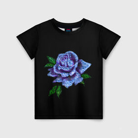 Детская футболка 3D с принтом Сапфировая роза в Кировске, 100% гипоаллергенный полиэфир | прямой крой, круглый вырез горловины, длина до линии бедер, чуть спущенное плечо, ткань немного тянется | rose | лазурная | роза | сапфир | сапфировая | сапфировый | цветок | цветочек | цветочки | цветы