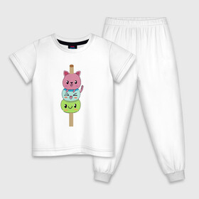 Детская пижама хлопок с принтом друзья на шпажке в Кировске, 100% хлопок |  брюки и футболка прямого кроя, без карманов, на брюках мягкая резинка на поясе и по низу штанин
 | друзья | кошка | мороженое | неко | улыбка