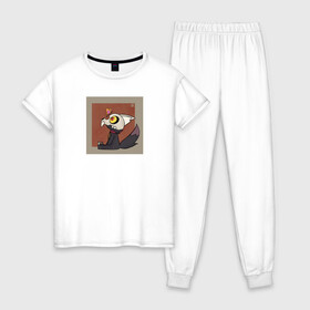 Женская пижама хлопок с принтом совиный дом:кинг в Кировске, 100% хлопок | брюки и футболка прямого кроя, без карманов, на брюках мягкая резинка на поясе и по низу штанин | бабочка | квадрат | кинг | монстр | череп