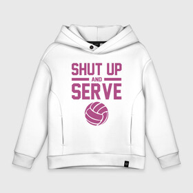 Детское худи Oversize хлопок с принтом Shut Up And Serve в Кировске, френч-терри — 70% хлопок, 30% полиэстер. Мягкий теплый начес внутри —100% хлопок | боковые карманы, эластичные манжеты и нижняя кромка, капюшон на магнитной кнопке | Тематика изображения на принте: ball | beach | game | sport | volley | volleyball | волейбол | волейболист | волейболистка | гол | игра | игрок | мяч | площадка | пляж | пляжный | победа | сетка | спорт | тренер | чемпион