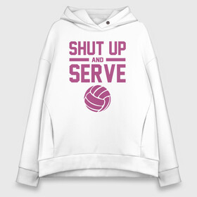 Женское худи Oversize хлопок с принтом Shut Up And Serve в Кировске, френч-терри — 70% хлопок, 30% полиэстер. Мягкий теплый начес внутри —100% хлопок | боковые карманы, эластичные манжеты и нижняя кромка, капюшон на магнитной кнопке | ball | beach | game | sport | volley | volleyball | волейбол | волейболист | волейболистка | гол | игра | игрок | мяч | площадка | пляж | пляжный | победа | сетка | спорт | тренер | чемпион