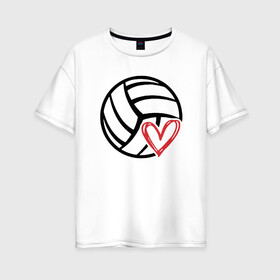 Женская футболка хлопок Oversize с принтом Love Volleyball в Кировске, 100% хлопок | свободный крой, круглый ворот, спущенный рукав, длина до линии бедер
 | ball | beach | game | love | sport | volley | volleyball | волейбол | волейболист | волейболистка | гол | игра | игрок | любовь | мяч | площадка | пляж | пляжный | победа | сердце | сетка | спорт | тренер | чемпион