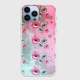 Чехол для iPhone 13 Pro Max с принтом Акварельный камуфляж с цветами в Кировске,  |  | акварель | акварельный | анютины глазки | градиент | женственный | камуфляж | разводы | разноцветный | фиалки | цветочки | цветочный | цветы