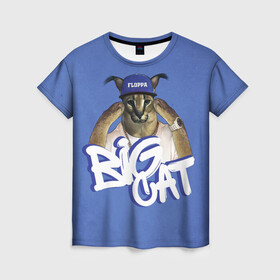 Женская футболка 3D с принтом Big Cat Floppa в Кировске, 100% полиэфир ( синтетическое хлопкоподобное полотно) | прямой крой, круглый вырез горловины, длина до линии бедер | flopa | floppa | большой | каракал | кот мем | мем с котом | русский кот | флопа | флоппа | шлёпа