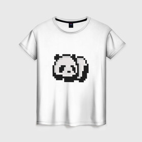 Женская футболка 3D с принтом Панда в Кировске, 100% полиэфир ( синтетическое хлопкоподобное полотно) | прямой крой, круглый вырез горловины, длина до линии бедер | art | pixel | pixelart | милаха | милая панда | панда | панда пиксель арт | пиксели | пиксель | пиксельарт | спящая панда