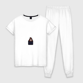 Женская пижама хлопок с принтом Смешная какашка в Кировске, 100% хлопок | брюки и футболка прямого кроя, без карманов, на брюках мягкая резинка на поясе и по низу штанин | art | pixel | pixelart | милаха | пиксели | пиксель | пиксельарт