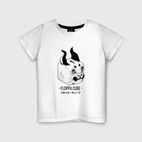 Детская футболка хлопок с принтом Floppa Cube в Кировске, 100% хлопок | круглый вырез горловины, полуприлегающий силуэт, длина до линии бедер | flopa | floppa | каракал | кот мем | мем с котом | русский кот | шлёпа