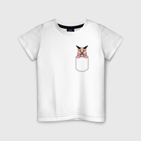 Детская футболка хлопок с принтом Шлёпа в кармане в Кировске, 100% хлопок | круглый вырез горловины, полуприлегающий силуэт, длина до линии бедер | flopa | floppa | каракал | кот мем | мем с котом | русский кот | шлёпа
