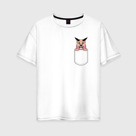 Женская футболка хлопок Oversize с принтом Шлёпа в кармане в Кировске, 100% хлопок | свободный крой, круглый ворот, спущенный рукав, длина до линии бедер
 | flopa | floppa | каракал | кот мем | мем с котом | русский кот | шлёпа