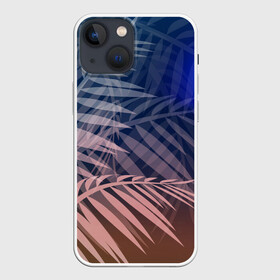 Чехол для iPhone 13 mini с принтом Тропическая ночь в Кировске,  |  | вечер | коричневый | коричневый и синий | листья | луна | ночь | отдых | пальмы | природа | путешествие | синий