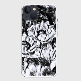 Чехол для iPhone 13 с принтом Черно белый узор. Маки. в Кировске,  |  | абстрактные цветы | маки | модный | рисунок | современный | цветочный фон | цветы | черно белый