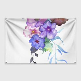 Флаг-баннер с принтом Акварель цветы в Кировске, 100% полиэстер | размер 67 х 109 см, плотность ткани — 95 г/м2; по краям флага есть четыре люверса для крепления | flowers | акварель | букет | синий | цветы