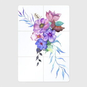 Магнитный плакат 2Х3 с принтом Акварель цветы в Кировске, Полимерный материал с магнитным слоем | 6 деталей размером 9*9 см | Тематика изображения на принте: flowers | акварель | букет | синий | цветы