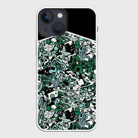 Чехол для iPhone 13 mini с принтом Черно зеленые каракули в Кировске,  |  | абстрактный | каракули | креативный | мазня | разводы | черный и зеленый