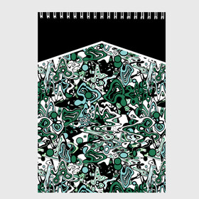 Скетчбук с принтом Черно-зеленые каракули в Кировске, 100% бумага
 | 48 листов, плотность листов — 100 г/м2, плотность картонной обложки — 250 г/м2. Листы скреплены сверху удобной пружинной спиралью | абстрактный | каракули | креативный | мазня | разводы | черный и зеленый