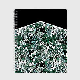Тетрадь с принтом Черно-зеленые каракули в Кировске, 100% бумага | 48 листов, плотность листов — 60 г/м2, плотность картонной обложки — 250 г/м2. Листы скреплены сбоку удобной пружинной спиралью. Уголки страниц и обложки скругленные. Цвет линий — светло-серый
 | абстрактный | каракули | креативный | мазня | разводы | черный и зеленый