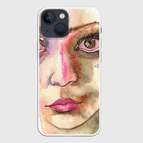 Чехол для iPhone 13 mini с принтом Девушка портрет акварелью в Кировске,  |  | акварель | девушка | девушкам | плач | портрет | слезы | фиолетовые волосы