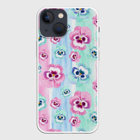 Чехол для iPhone 13 mini с принтом Акварельные фиалки в Кировске,  |  | акварель | акварельный | девушкам | детям | нежный | разноцветный | фиалки | цветочки | цветочный | цветы