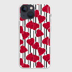 Чехол для iPhone 13 mini с принтом Полосатый узор сердце в Кировске,  |  | детский | красный | красный и черный | любовь | мраморное сердце | полосатый узор | полосы | сердце | черные полосы