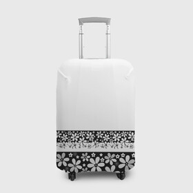 Чехол для чемодана 3D с принтом Черно-белый цветочный принт  в Кировске, 86% полиэфир, 14% спандекс | двустороннее нанесение принта, прорези для ручек и колес | белый | детский | для девушек | кайма | летний | ромашки | цветочный | цветы | черно белый | черный