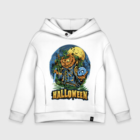 Детское худи Oversize хлопок с принтом Halloween в Кировске, френч-терри — 70% хлопок, 30% полиэстер. Мягкий теплый начес внутри —100% хлопок | боковые карманы, эластичные манжеты и нижняя кромка, капюшон на магнитной кнопке | bat | halloween | holiday | knife | moon | night | pumpkin | skull | smile | летучая мышь | нож | ночь | праздник | тыква | улыбка | хэллоуин | череп